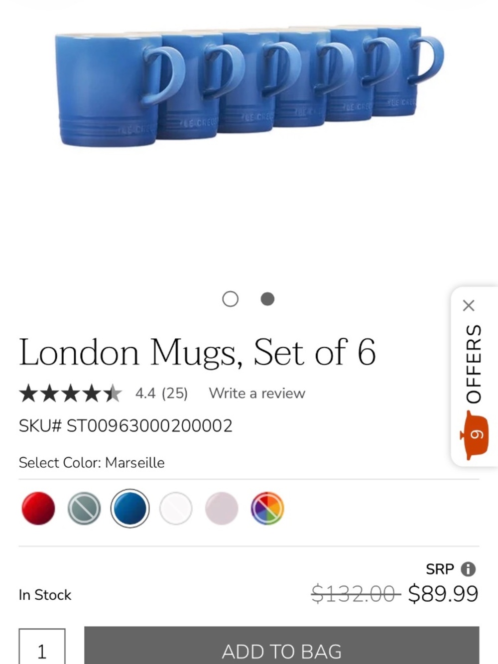 6 piece Le Creuset coffee mug set and salt and pepper mill set